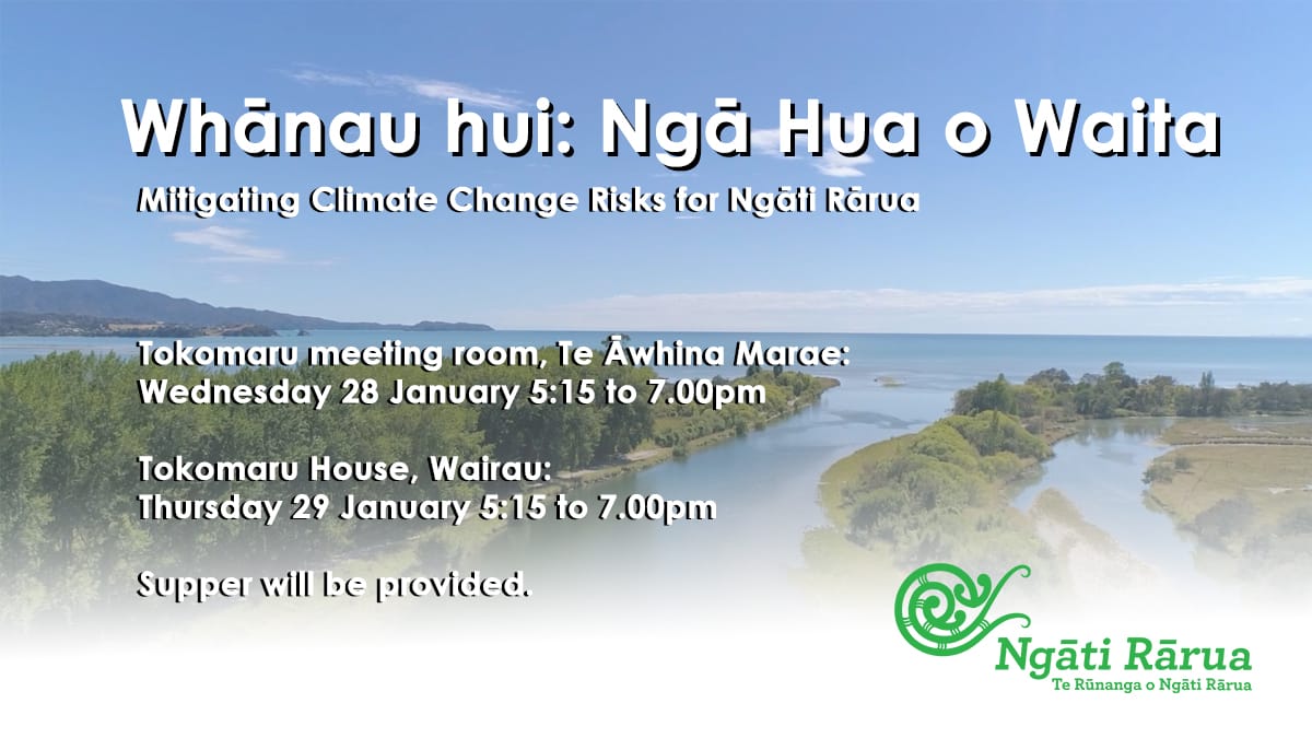 Reminder: Ngā hua o Waita Whānau hui this week